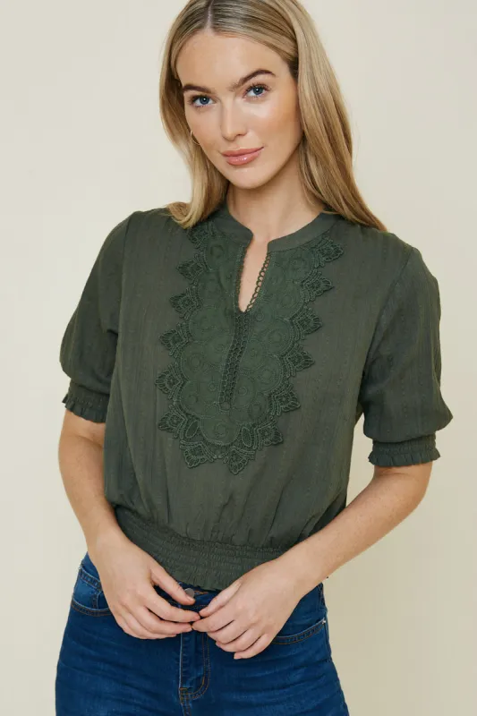 Womens Lace Smock Waist Top made by Hayden