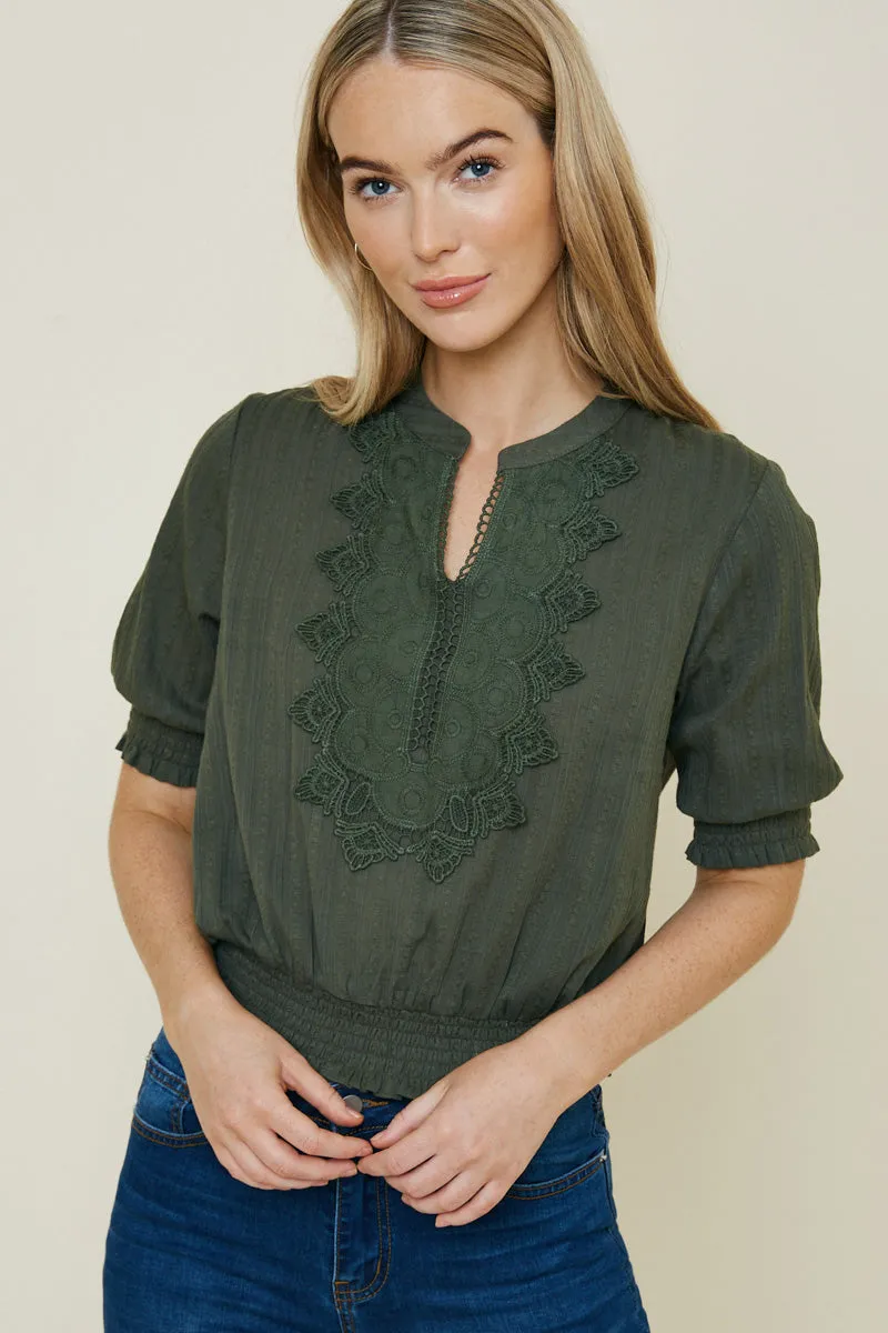 Womens Lace Smock Waist Top sold by Hayden
