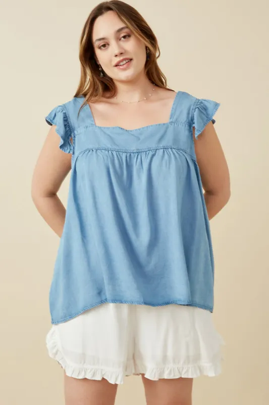 Womens Tencel Square Neck Ruffle Cap sleeve Top sold by Hayden