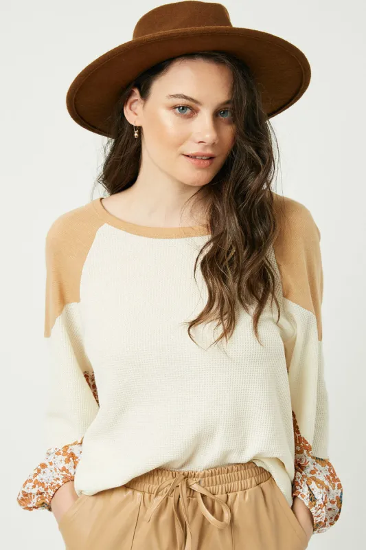 Womens Contrast Woven Sleeve Top sold by Hayden
