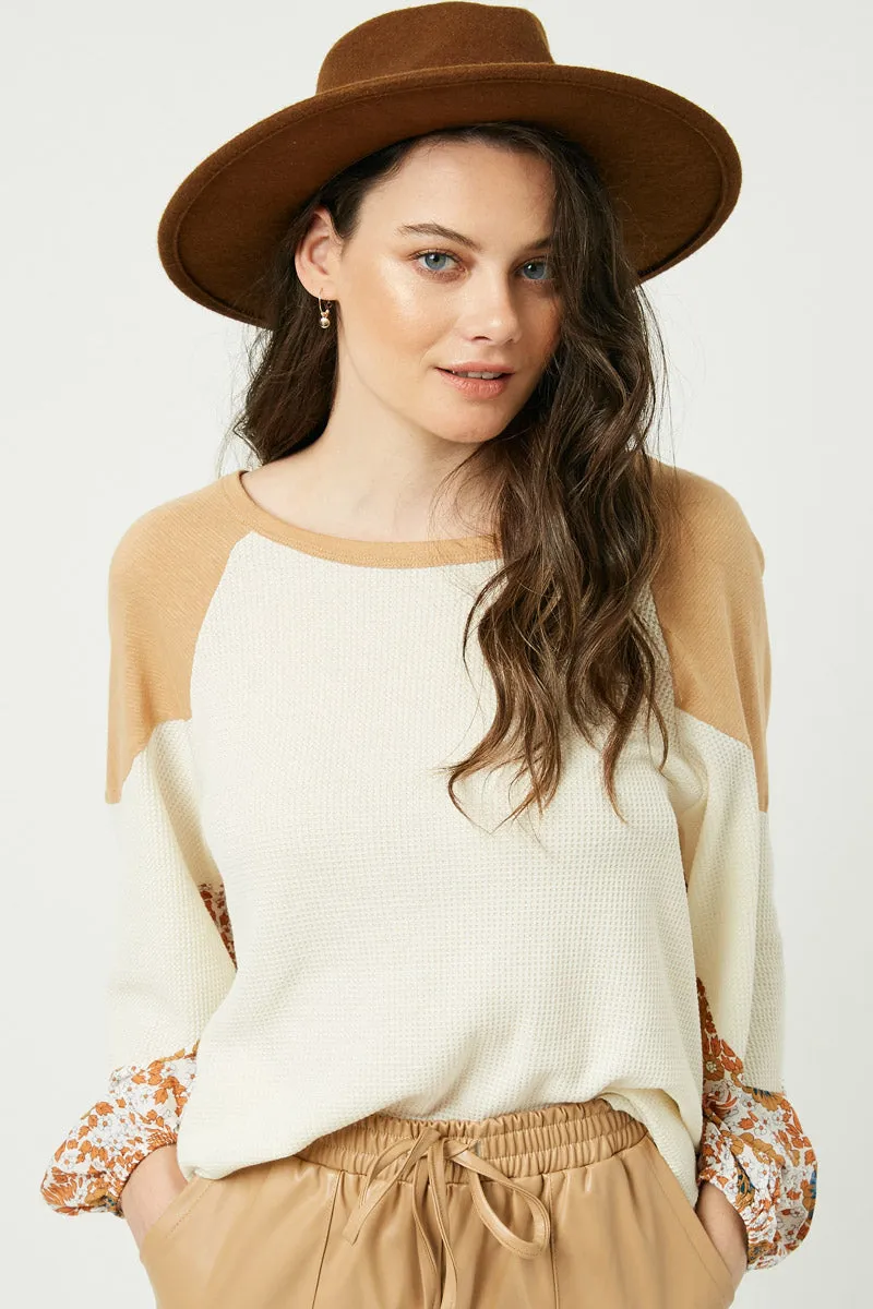 Womens Contrast Woven Sleeve Top sold by Hayden