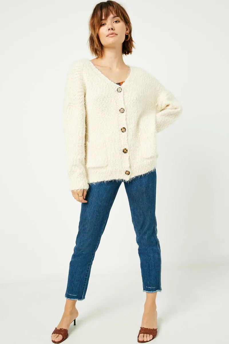 Womens Fuzzy Popcorn Sweater Knit Cardigan sold by Hayden
