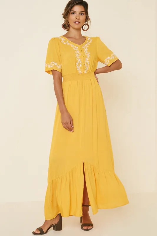 Womens Embroidered Smock Waist Maxi Dress sold by Hayden