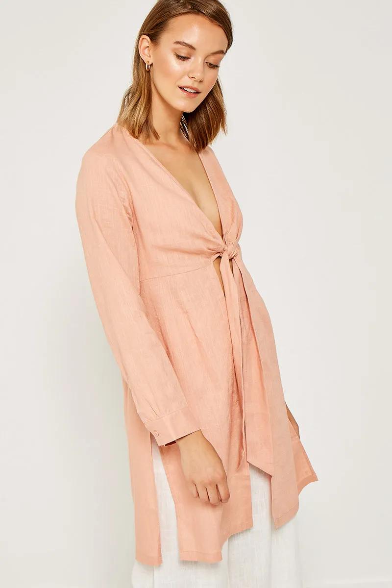 Womens Linen Front-Tie Plunge Duster sold by Hayden product image thumbnail 3