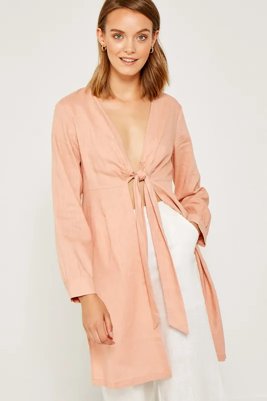 Womens Linen Front-Tie Plunge Duster sold by Hayden
