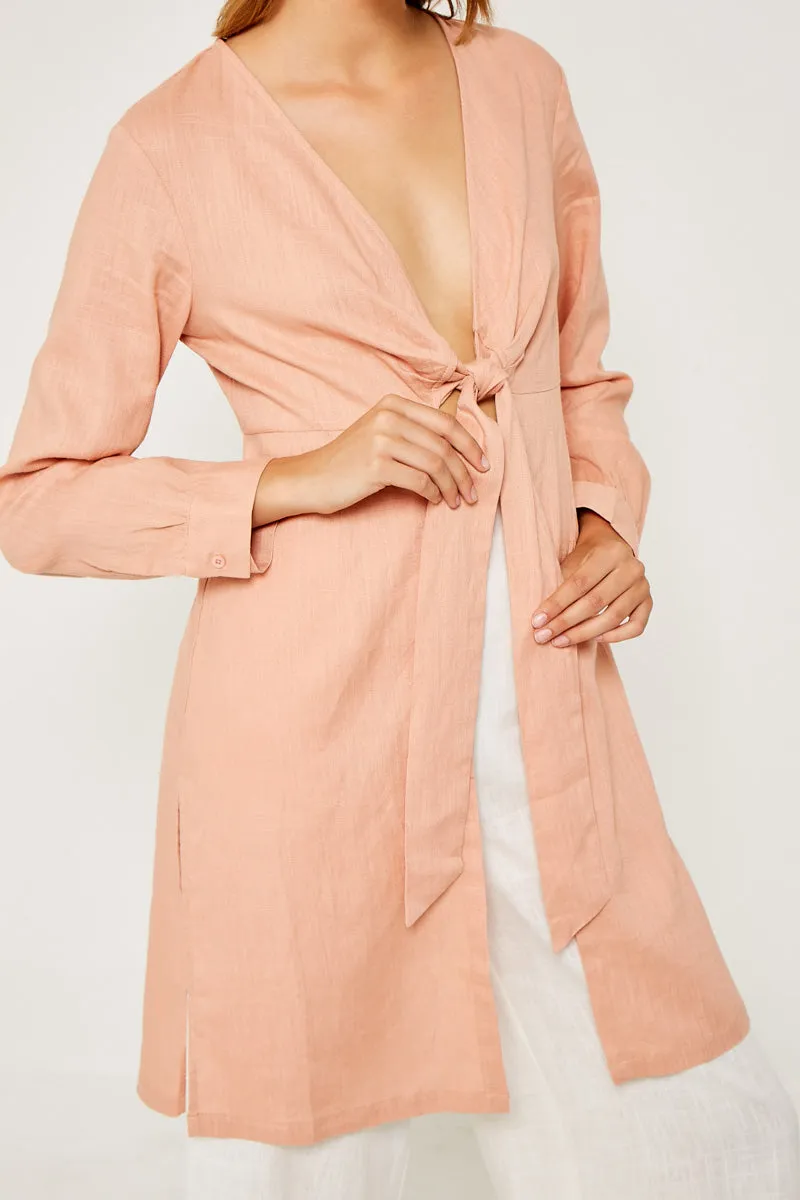 Womens Linen Front-Tie Plunge Duster sold by Hayden product image thumbnail 5