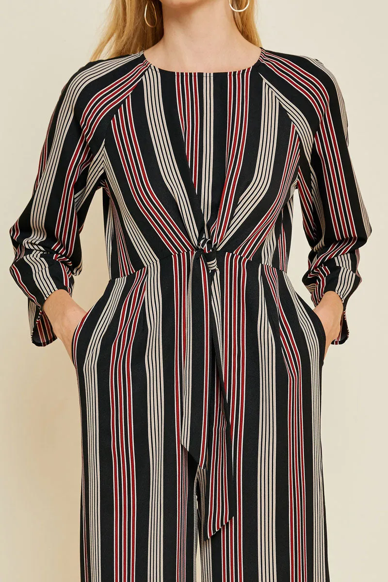 Womens Striped Tie-Front Wide Leg Jumpsuit sold by Hayden product image thumbnail 4