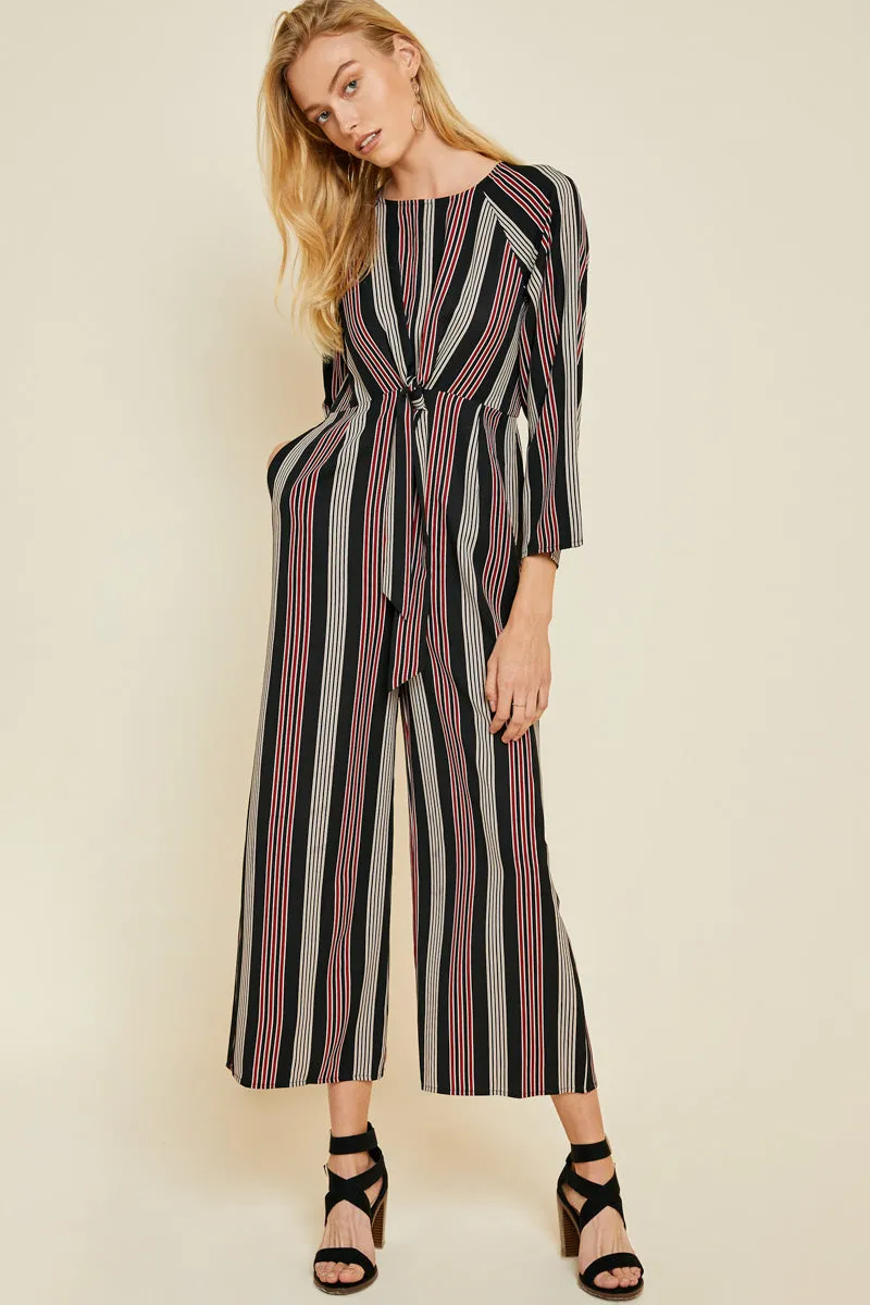 Womens Striped Tie-Front Wide Leg Jumpsuit sold by Hayden