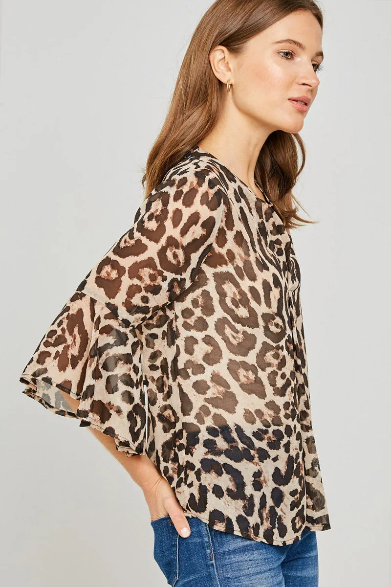 Womens Sheer Leopard Bell Sleeve Top sold by Hayden product image thumbnail 3