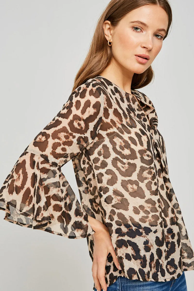 Womens Sheer Leopard Bell Sleeve Top sold by Hayden product image thumbnail 4