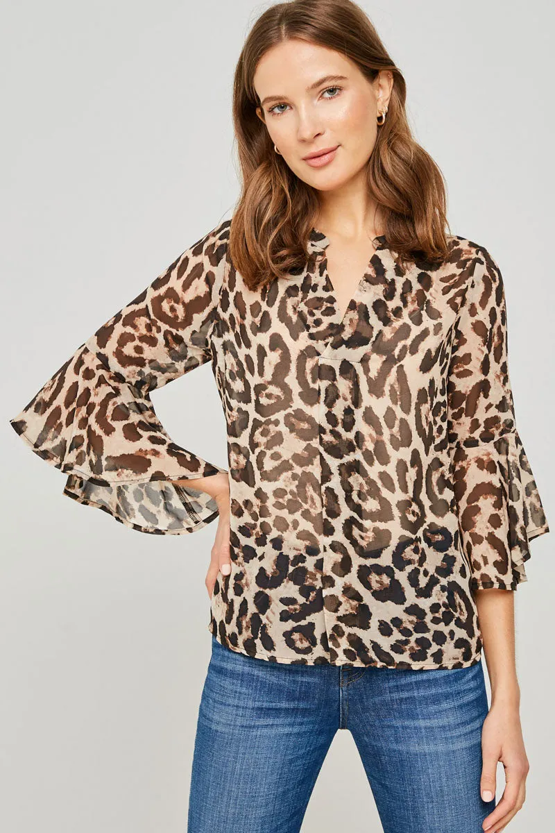 Womens Sheer Leopard Bell Sleeve Top sold by Hayden