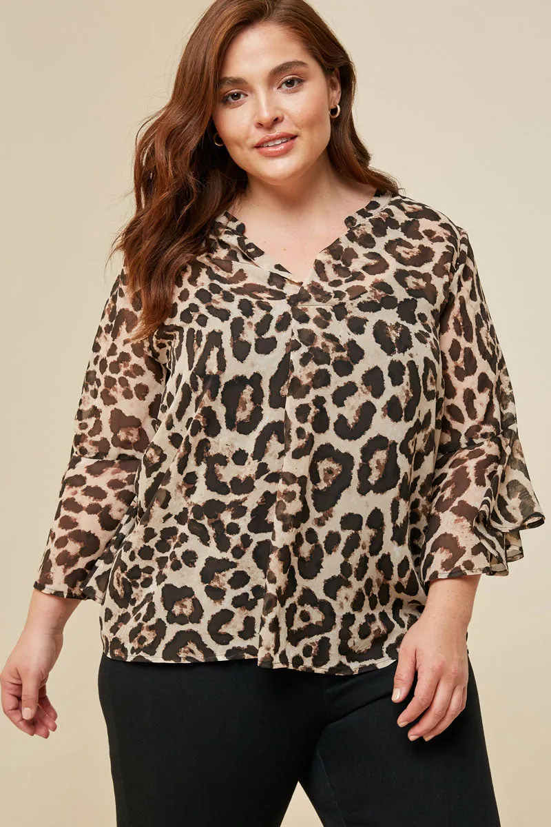 Womens Sheer Leopard Bell Sleeve Top sold by Hayden product image thumbnail 2