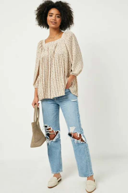 Womens Puff Sleeve Pleated Square Neck Top sold by Hayden