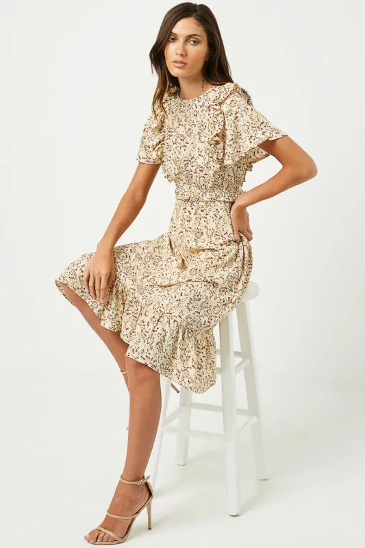 Womens Floral Ruffle Shoulder Midi Dress sold by Hayden