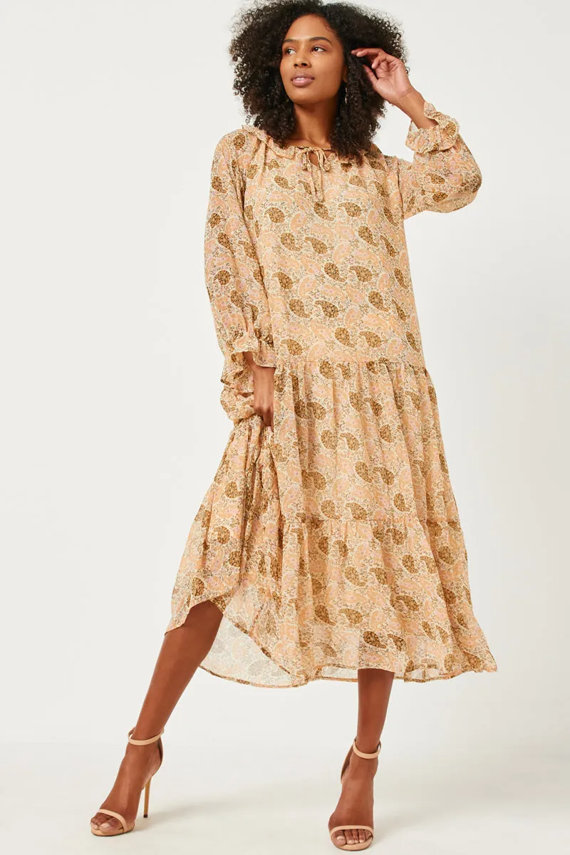 Womens Ruffled Neck Paisley Print Long Sleeve Dress sold by Hayden product image thumbnail 4