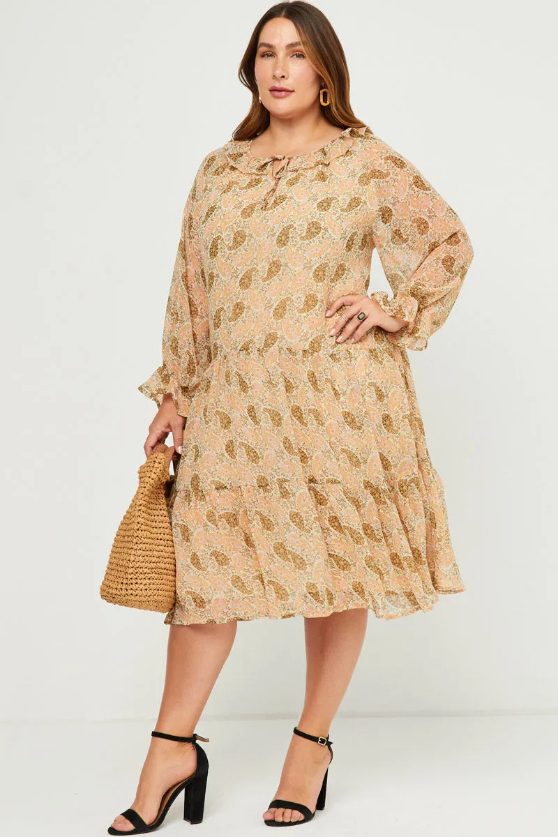 Womens Ruffled Neck Paisley Print Long Sleeve Dress sold by Hayden product image thumbnail 2