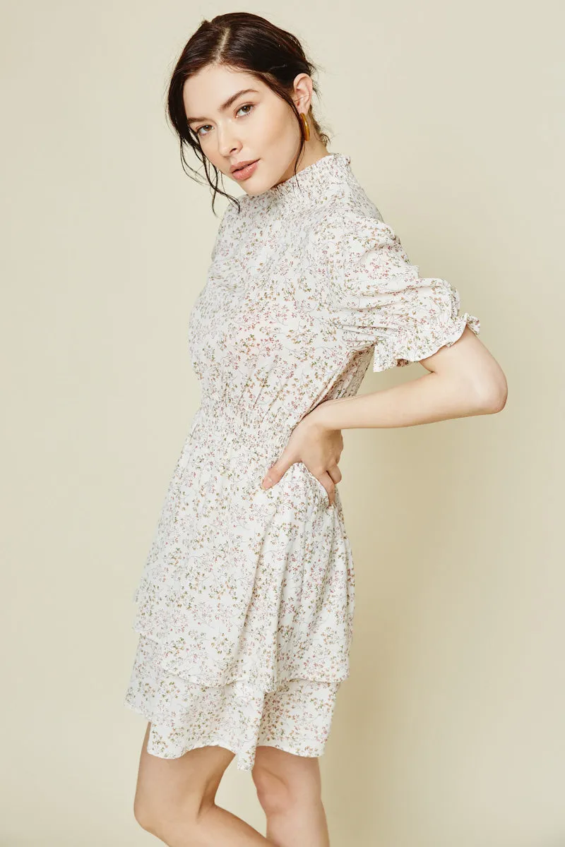 Womens Floral Mock Neck Smock Waist Mini Dress sold by Hayden product image thumbnail 5
