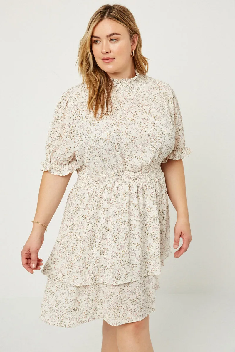 Womens Floral Mock Neck Smock Waist Mini Dress sold by Hayden product image thumbnail 2