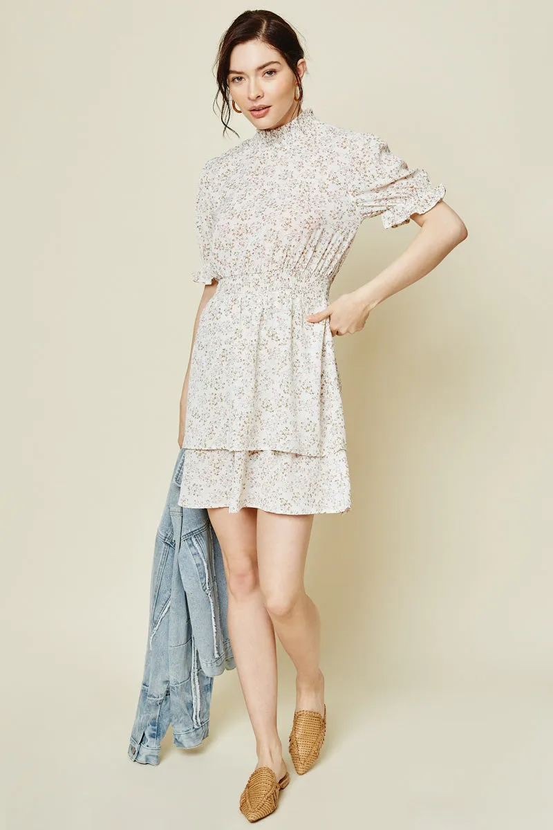 Womens Floral Mock Neck Smock Waist Mini Dress sold by Hayden product image thumbnail 4