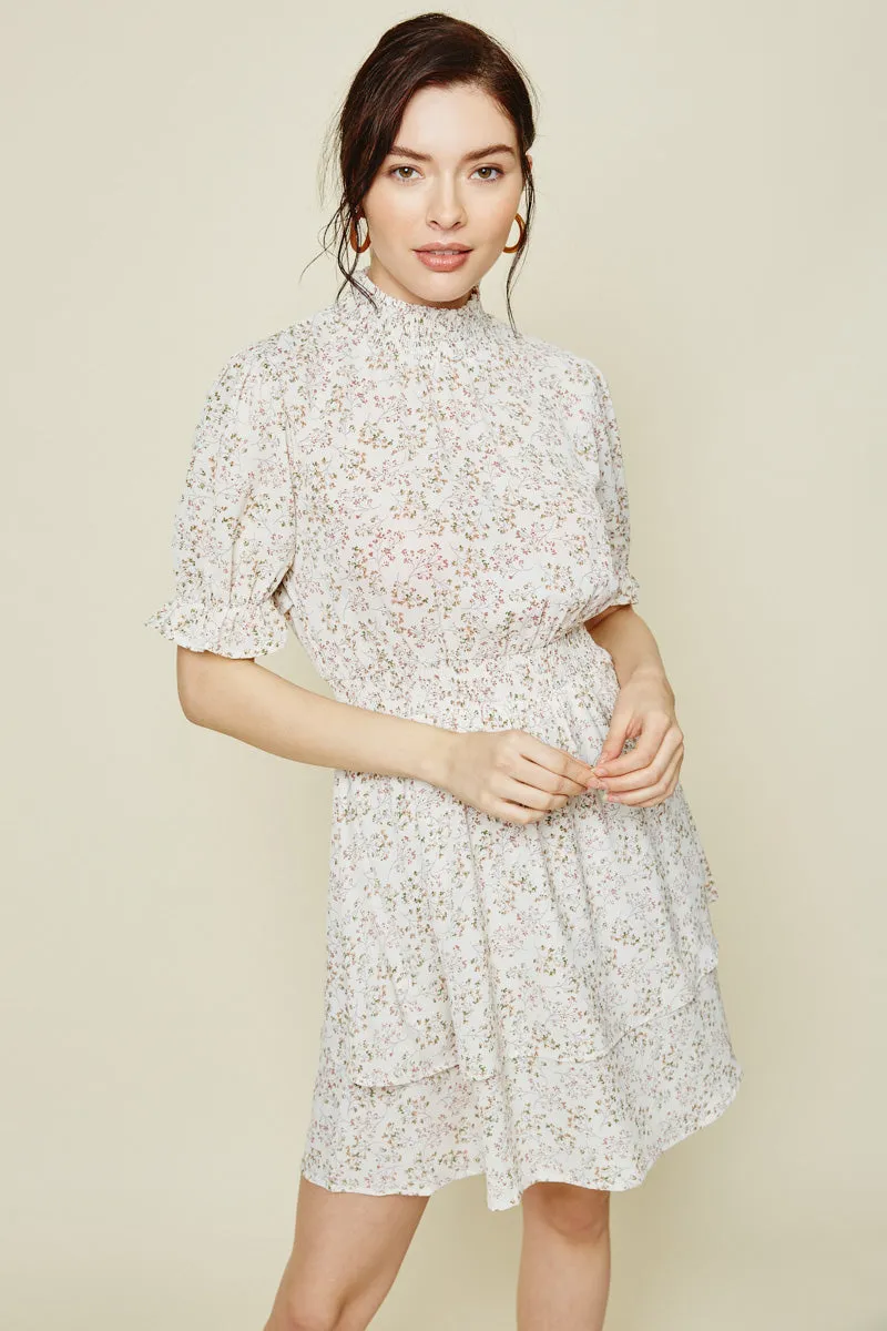 Womens Floral Mock Neck Smock Waist Mini Dress sold by Hayden