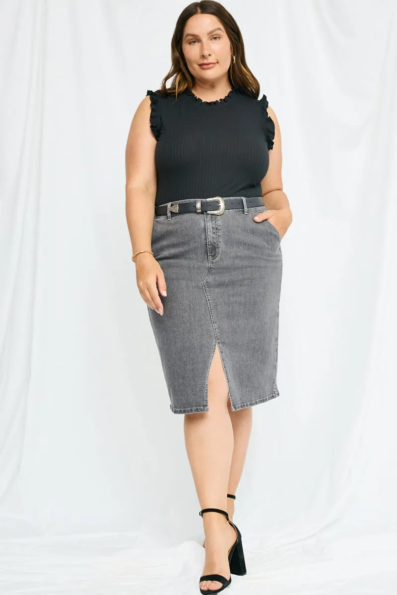 Womens Washed Side Pocket Denim Midi Skirt sold by Hayden product image thumbnail 2