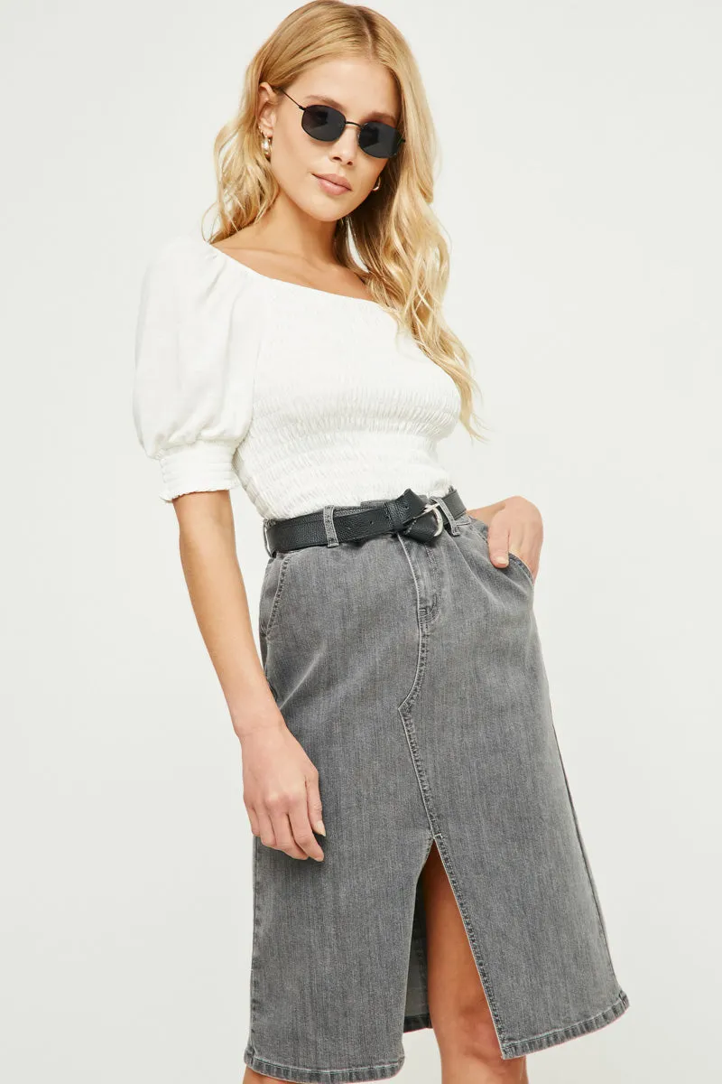Womens Washed Side Pocket Denim Midi Skirt sold by Hayden product image thumbnail 4
