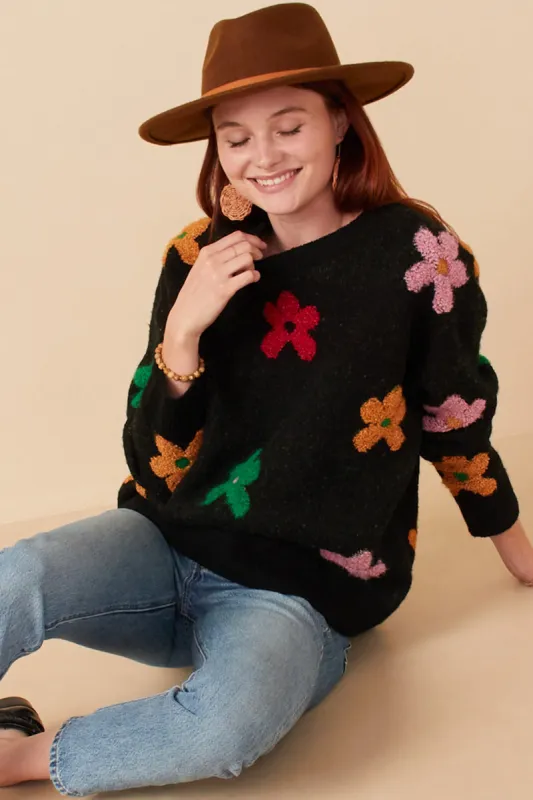 Womens Textured Raised Floral Pullover Sweater sold by Hayden