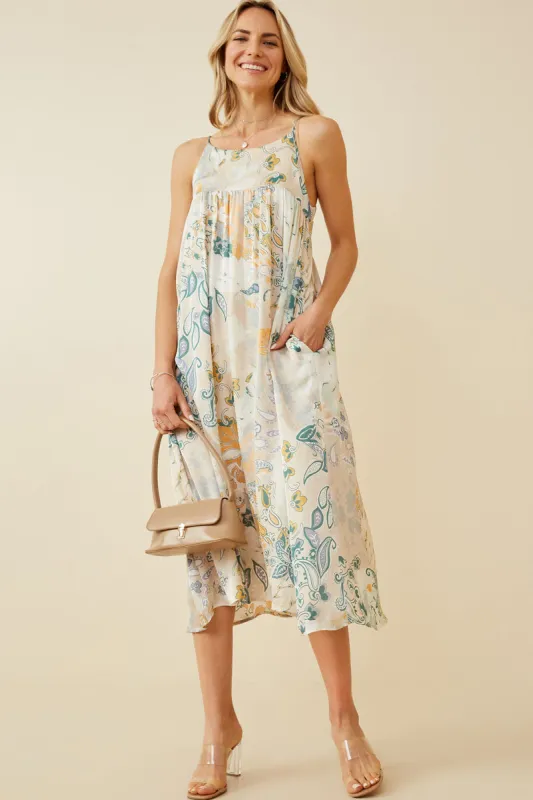 Womens Paisley Print Satin Open Back Tank Dress sold by Hayden