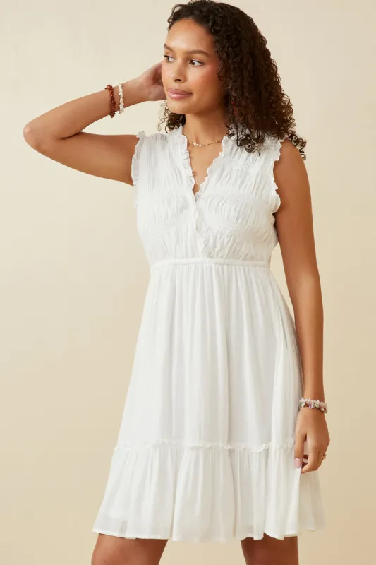 Womens Smocked Textured Plunging V Neck Dress sold by Hayden