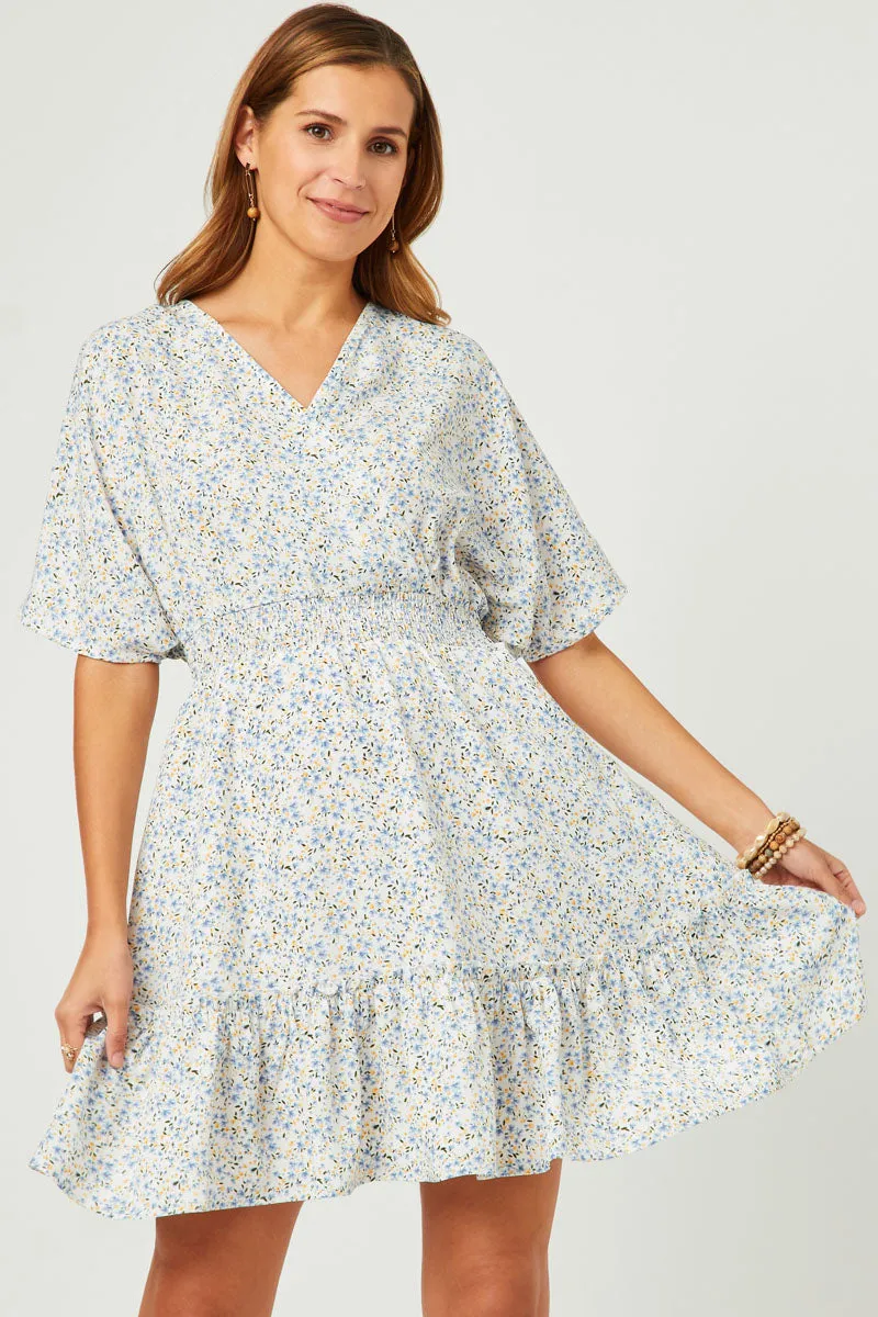 Womens Ditsy Floral Smocked Waist Surplice Mini Dress sold by Hayden product image thumbnail 2