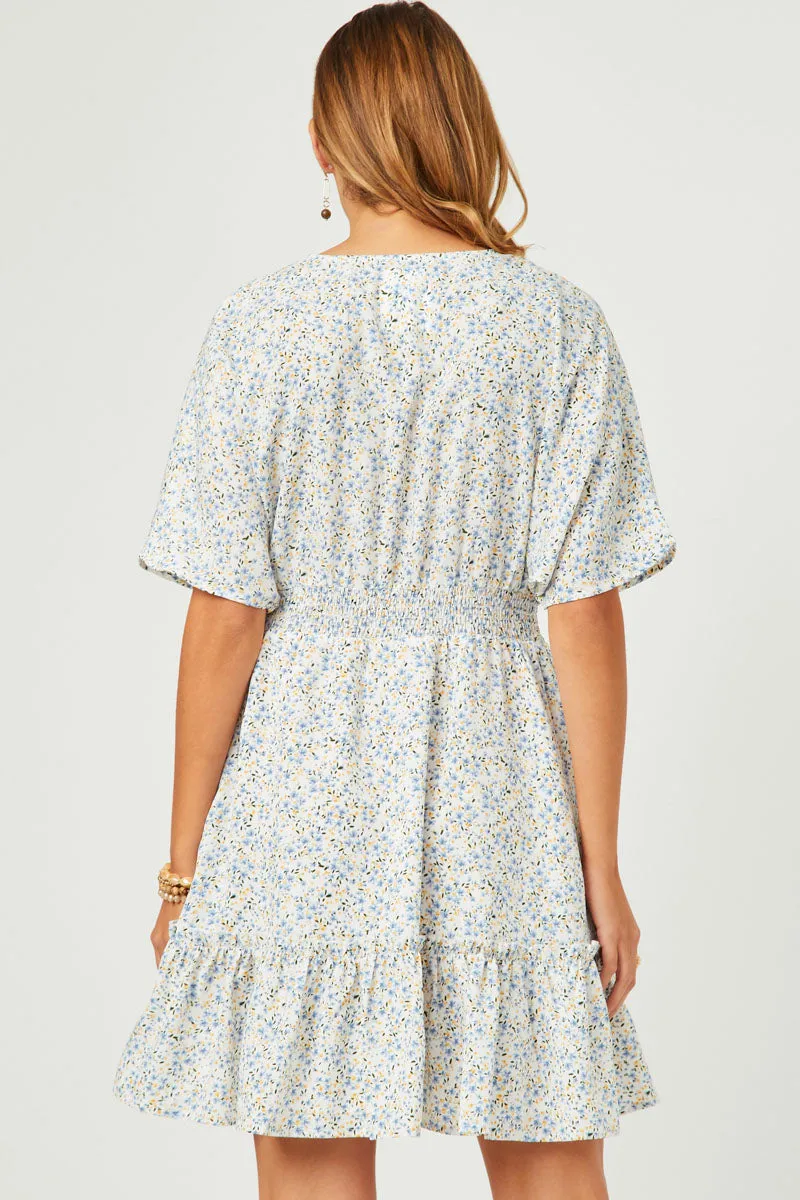 Womens Ditsy Floral Smocked Waist Surplice Mini Dress sold by Hayden product image thumbnail 4