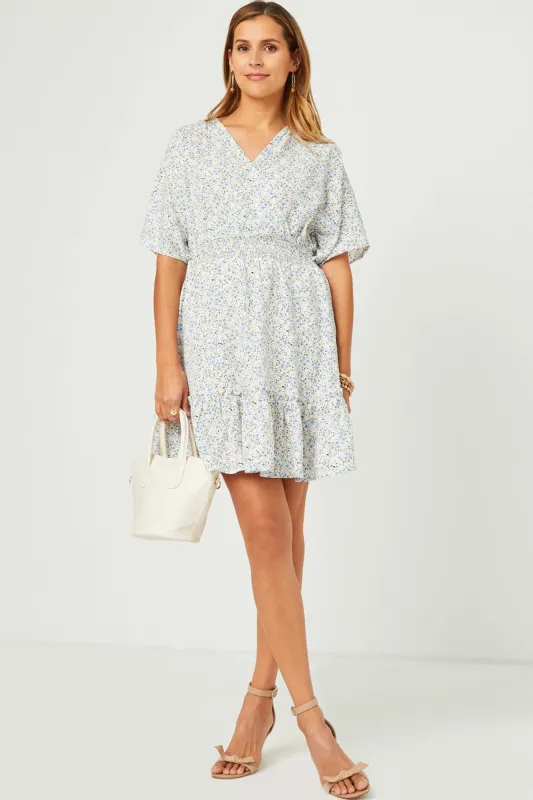 Womens Ditsy Floral Smocked Waist Surplice Mini Dress sold by Hayden