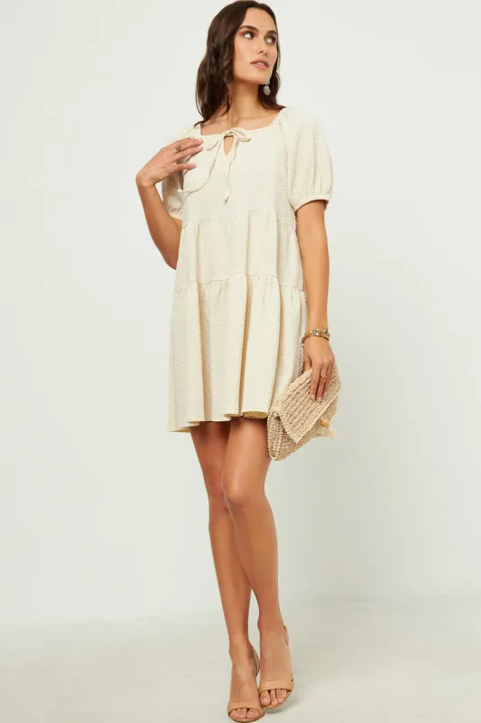 Womens Textured Puff Sleeve Tie Front Dress sold by Hayden