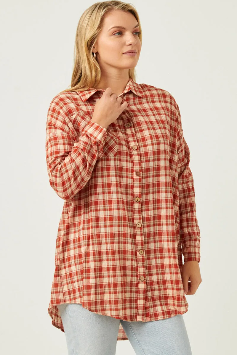 Womens Plaid Oversize Pocket Button Up Long Sleeve Shirt sold by Hayden product image thumbnail 4