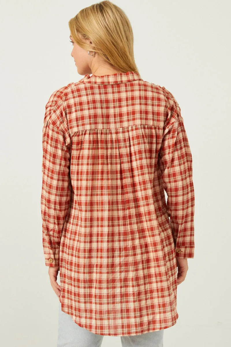 Womens Plaid Oversize Pocket Button Up Long Sleeve Shirt sold by Hayden product image thumbnail 5