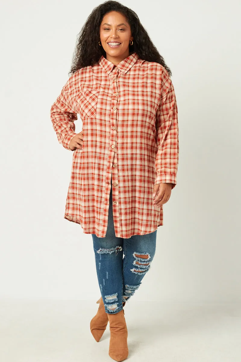 Womens Plaid Oversize Pocket Button Up Long Sleeve Shirt sold by Hayden product image thumbnail 2