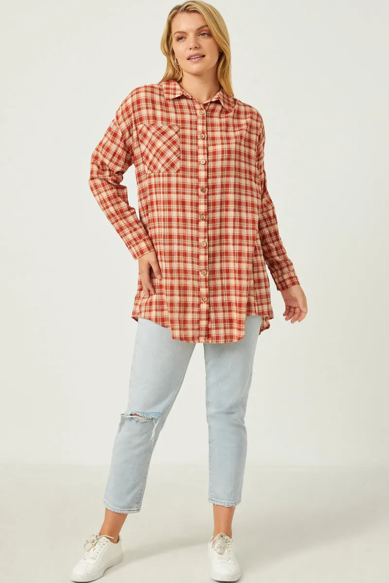 Womens Plaid Oversize Pocket Button Up Long Sleeve Shirt sold by Hayden product image thumbnail 3