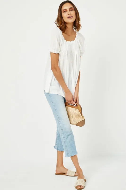Womens Smocked Gathered Neck Puff Sleeve Top sold by Hayden