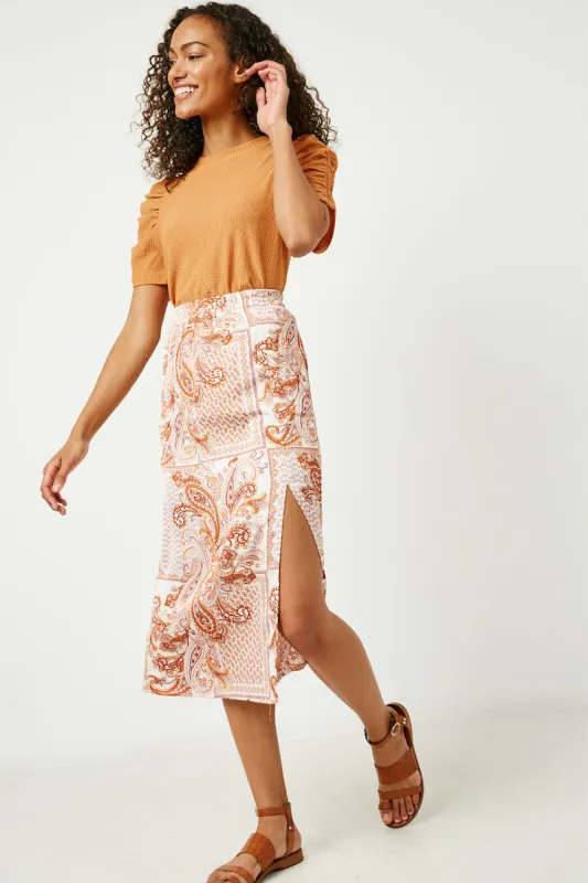 Womens Paisley Print Side Slit Midi Skirt sold by Hayden