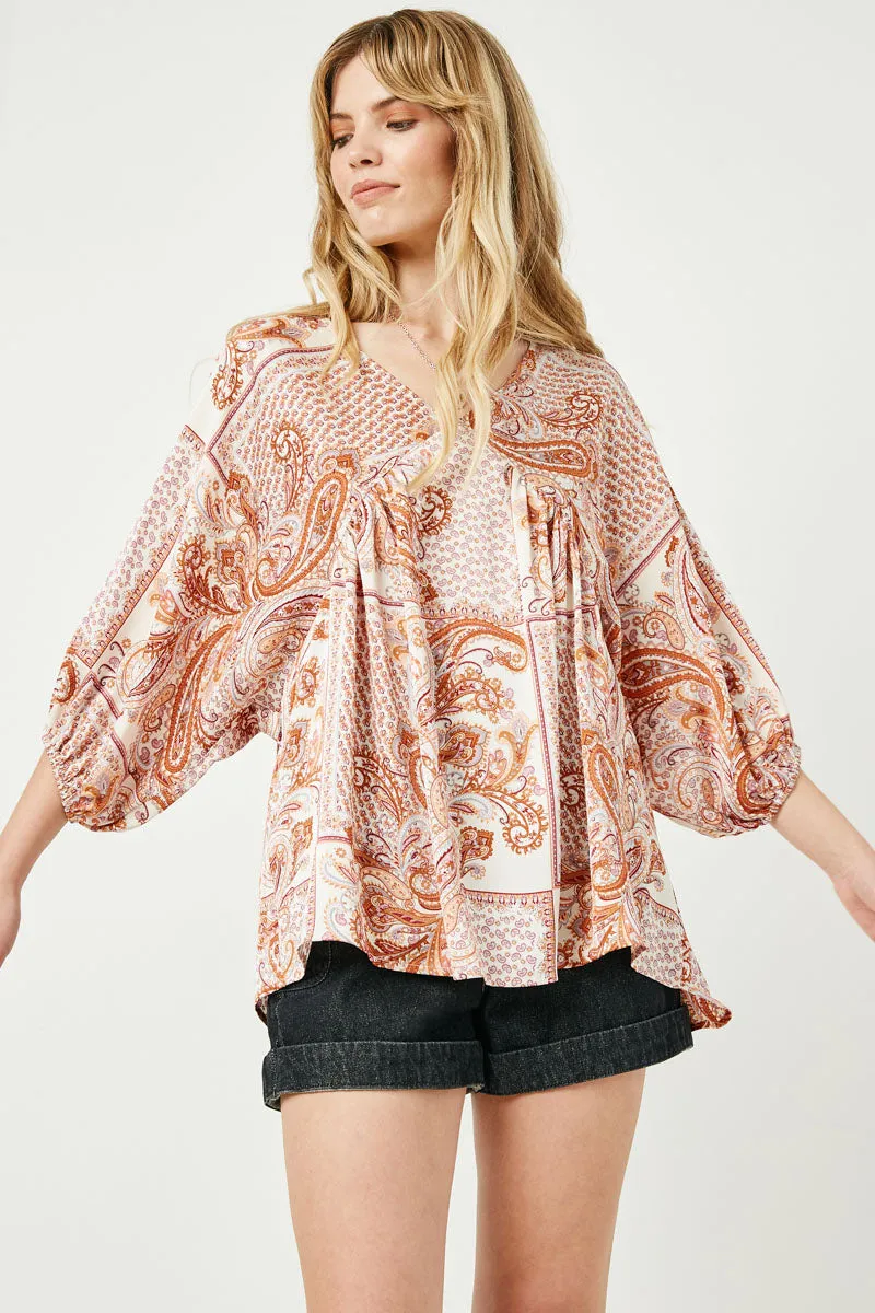 Womens V Neck Paisley Print Dolman Top sold by Hayden