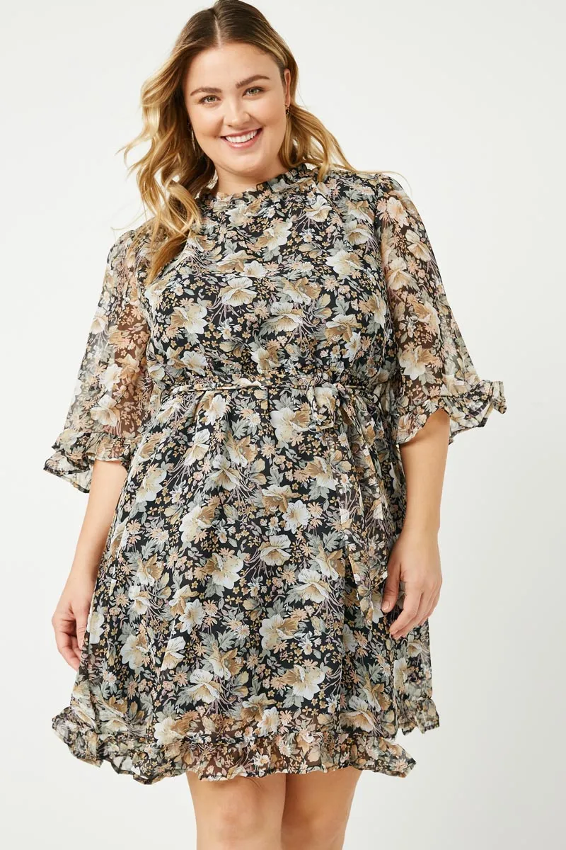 Womens Belted Ruffle Neck Chiffon Mini Dress sold by Hayden product image thumbnail 2