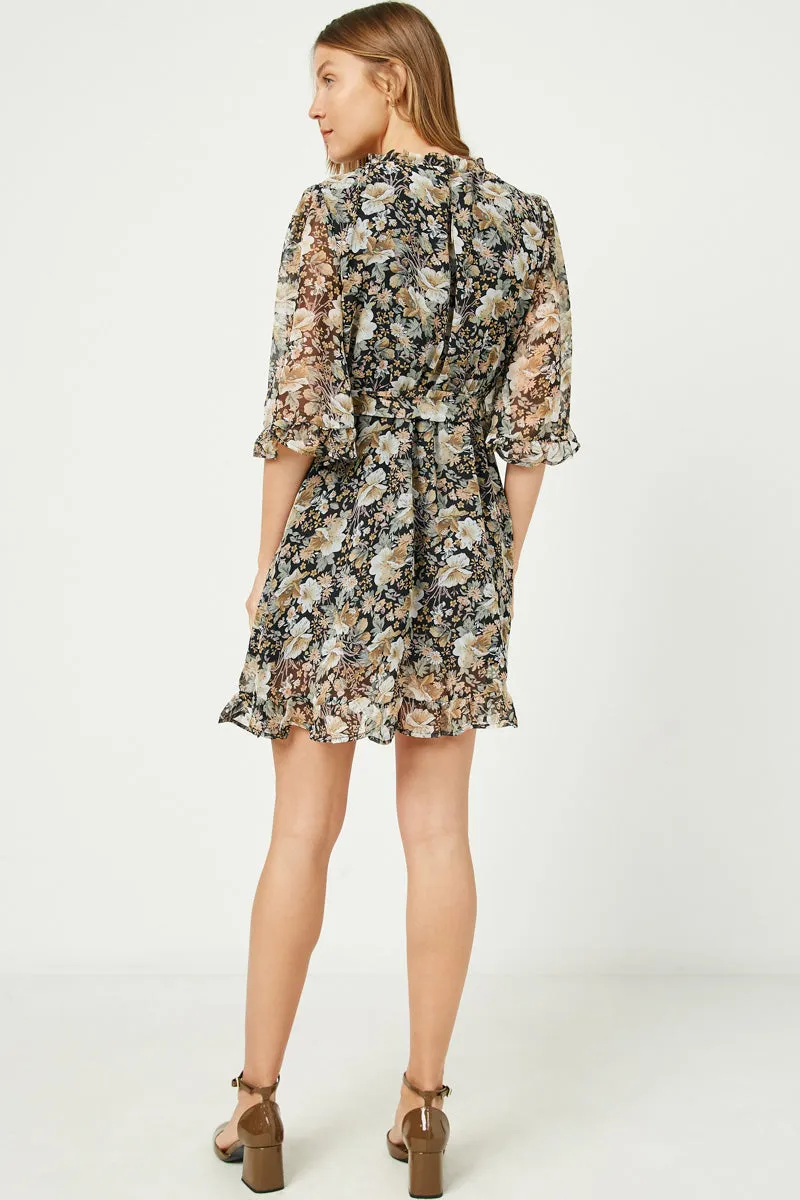 Womens Belted Ruffle Neck Chiffon Mini Dress sold by Hayden product image thumbnail 4