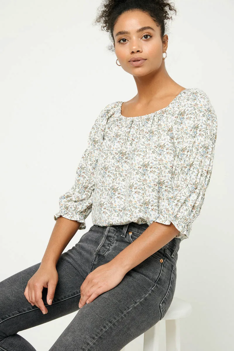 Womens Square Neck Cinched Sleeve Top sold by Hayden