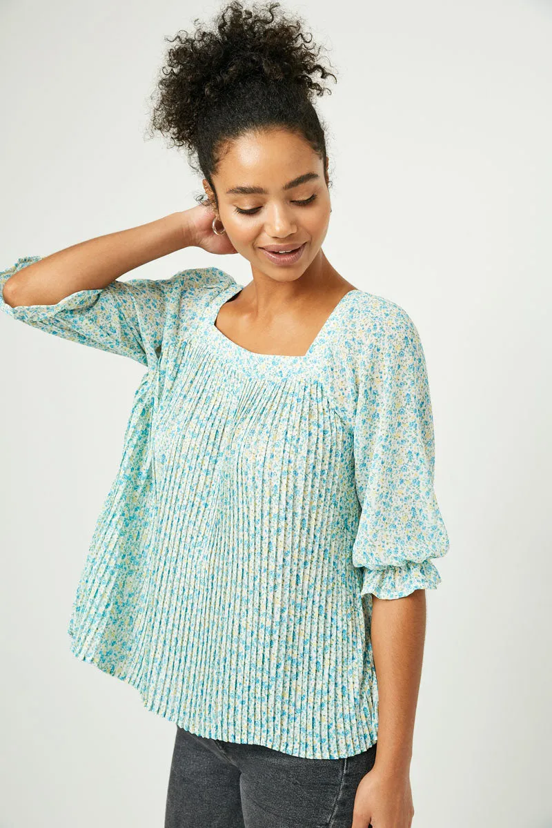 Womens Square Neck Floral Print Pleated Top sold by Hayden product image thumbnail 4