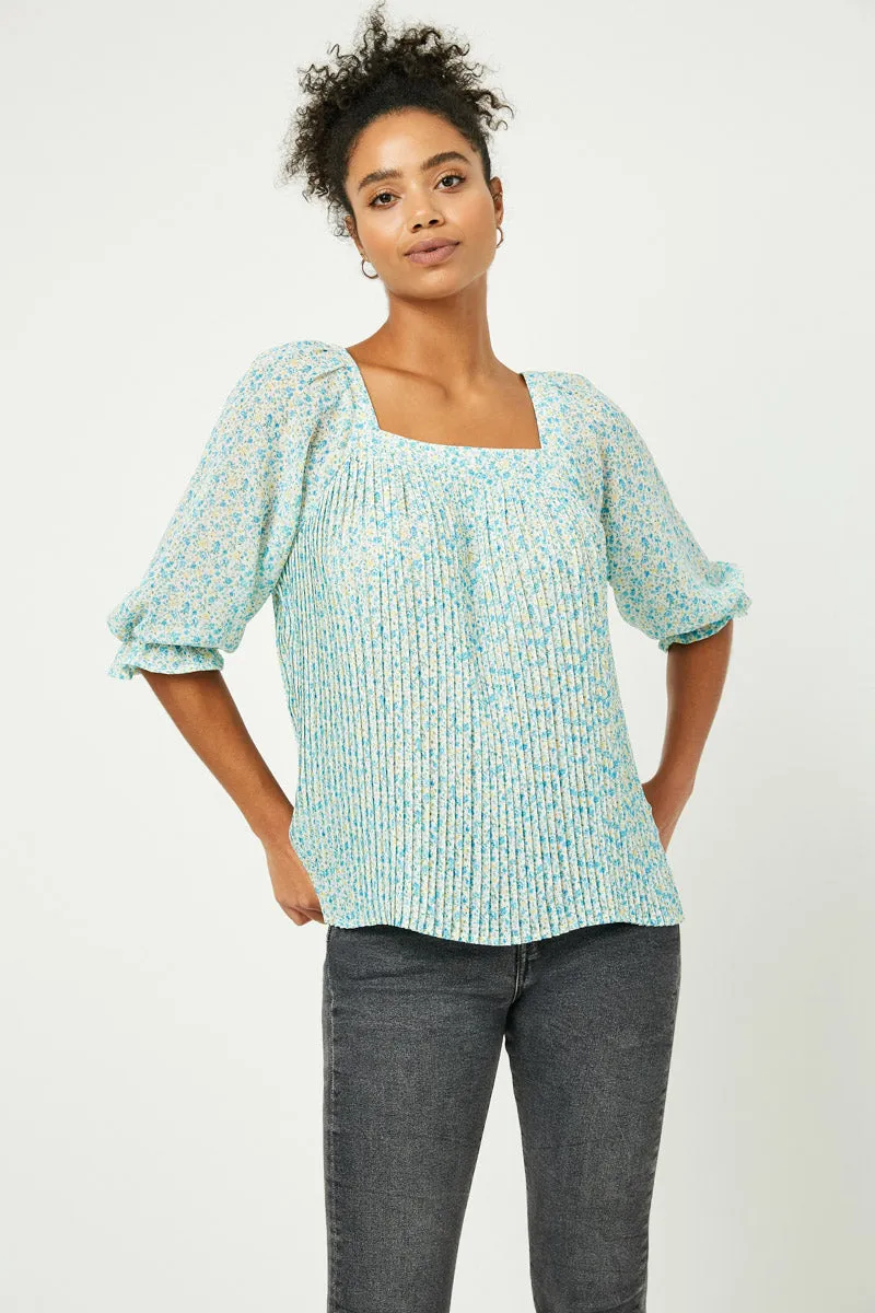 Womens Square Neck Floral Print Pleated Top sold by Hayden
