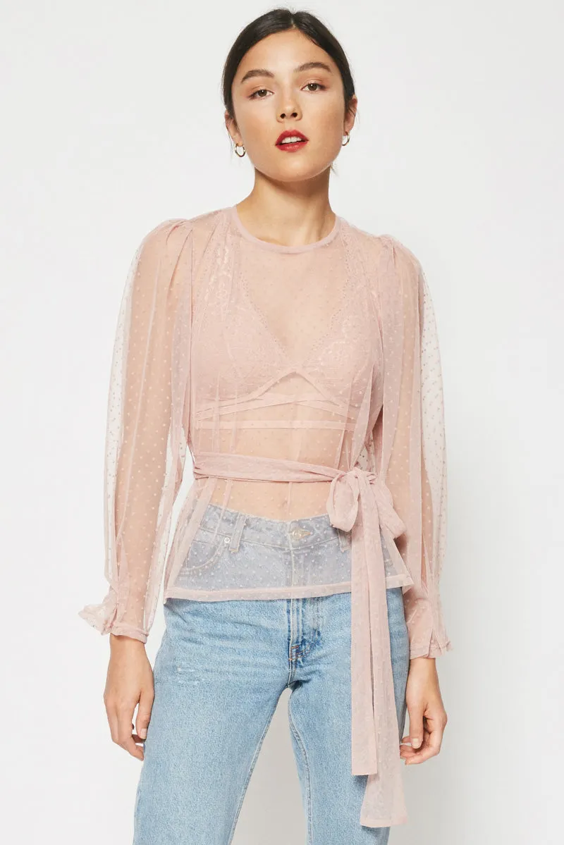 Womens Belted Tulle Lace Top sold by Hayden