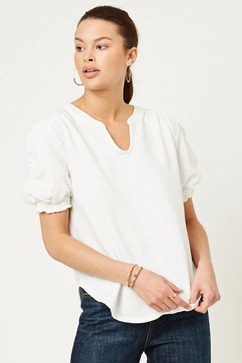 Womens V-Neck Puff Sleeve Runched Top sold by Hayden
