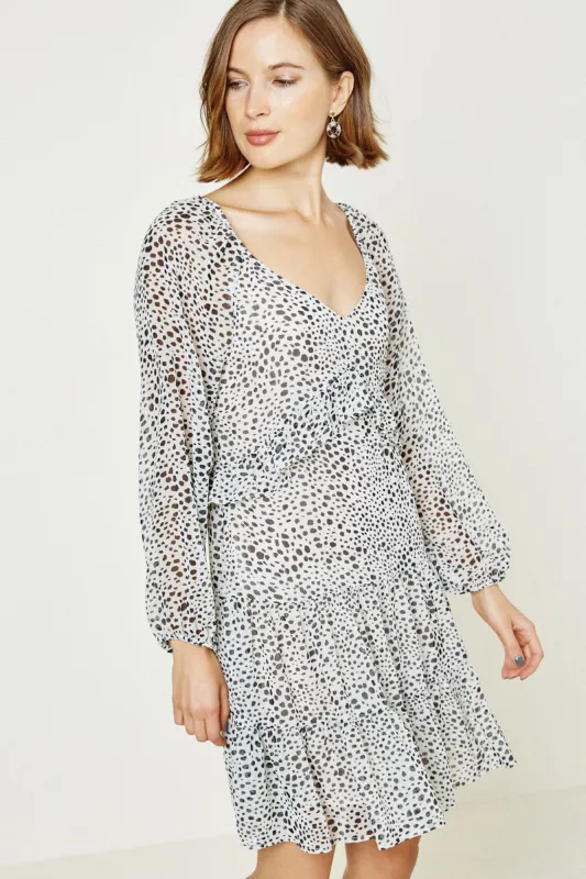 Womens Dotted Puff Sleeve Ruffle Dress made by Hayden