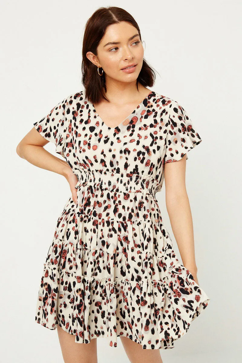 Womens Dotted Smock Waist Ruffle Dress sold by Hayden