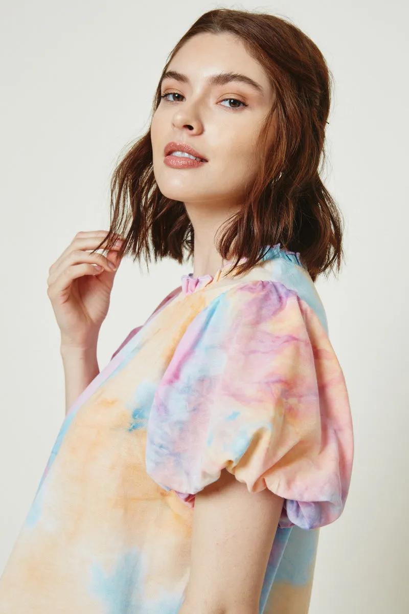 Womens Ruffle Tie Dye Puff Sleeve Shirt Dress sold by Hayden product image thumbnail 5